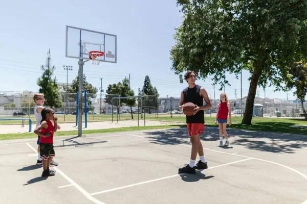 young basketball players training